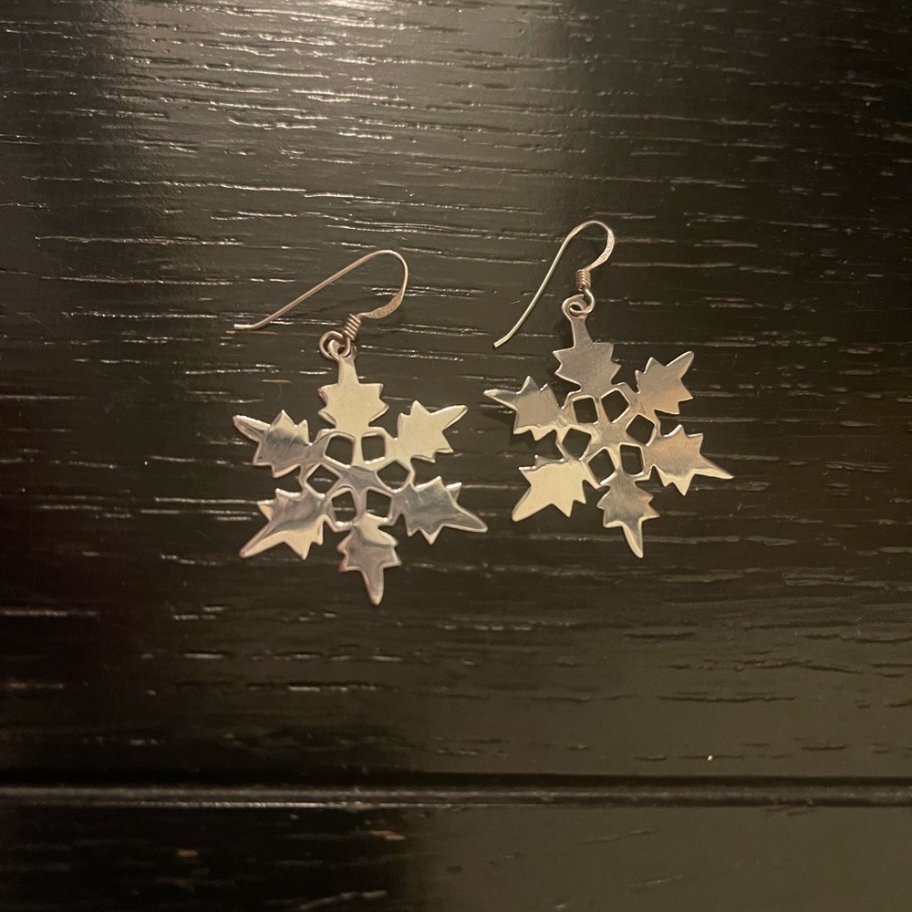 Sterling Silver Snowflake Earrings - Picture 2 of 3
